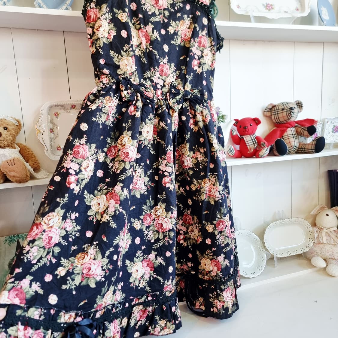 플라워 패턴 뷔스티에 원피스 블랙 상품이미지7