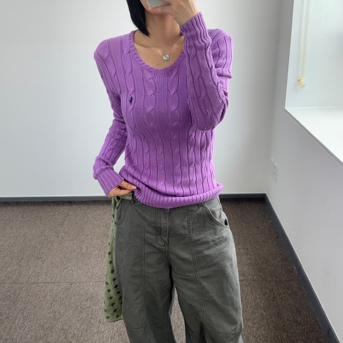 Polo 폴로 네이비 포니 퍼플 케이블 니트 상품이미지1