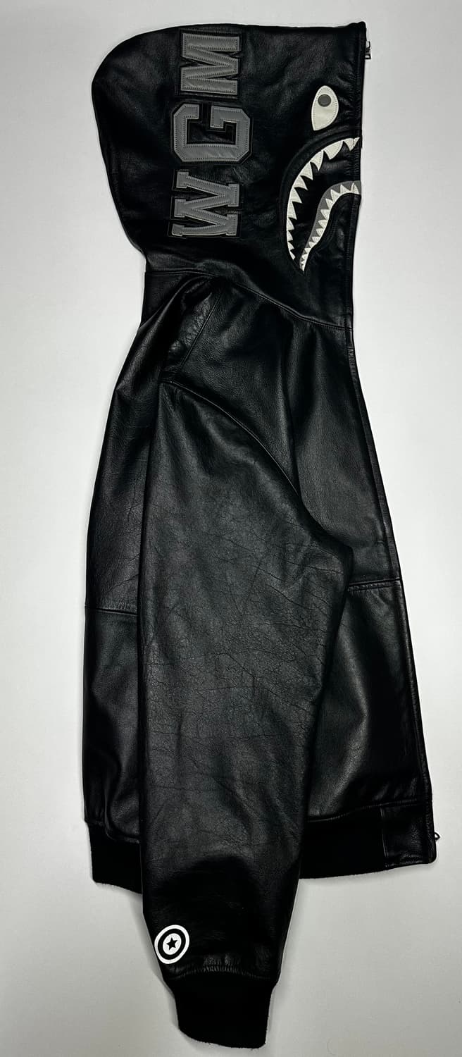 베이프 샤크 레더 블랙 후드 자켓 상품이미지3