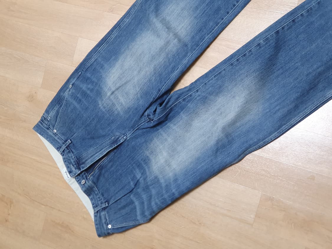 (3) 러프사이드 드레이프 데님팬츠 미디엄블루 상품이미지1