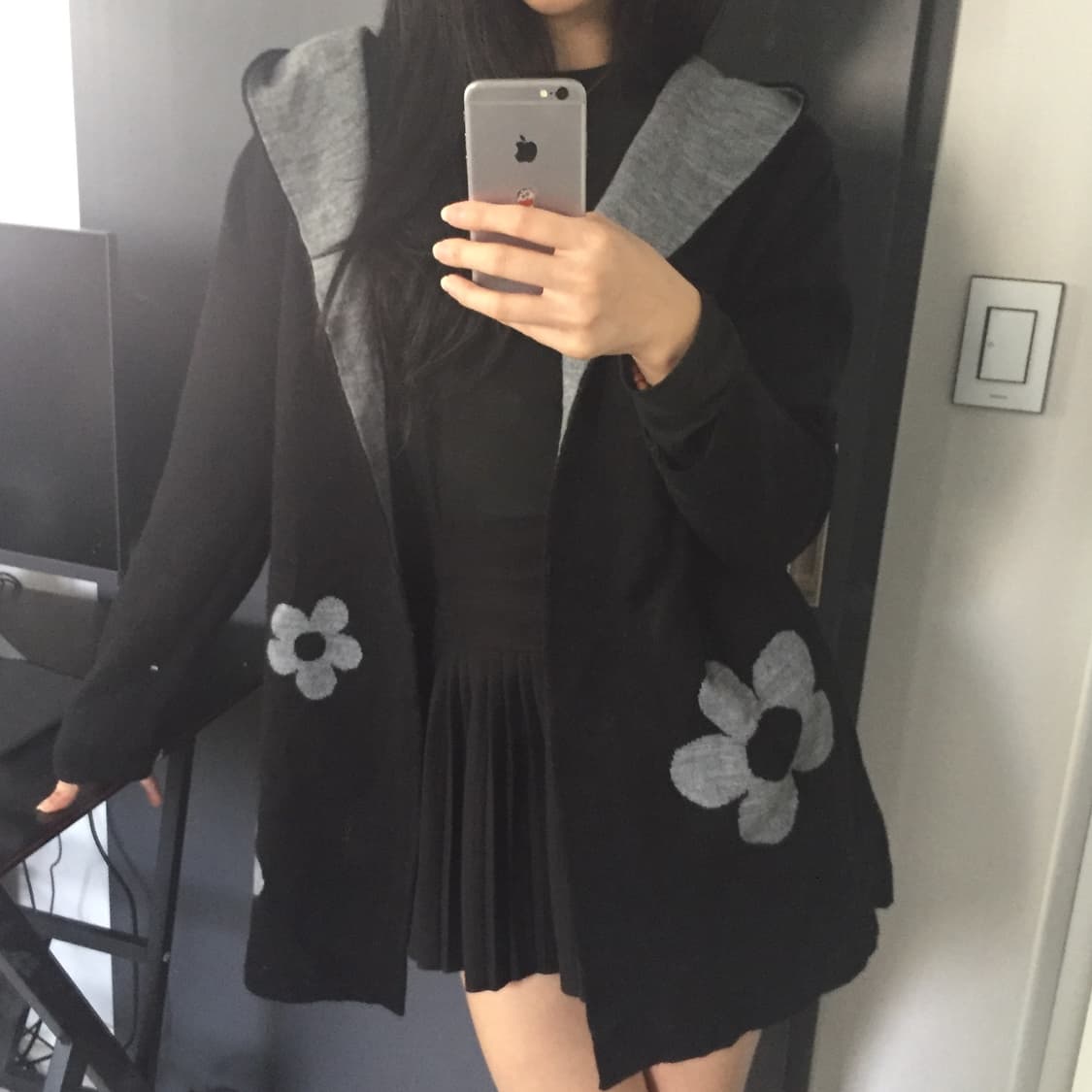 플라워 갸루 리버시블 미디 가디건 상품이미지1