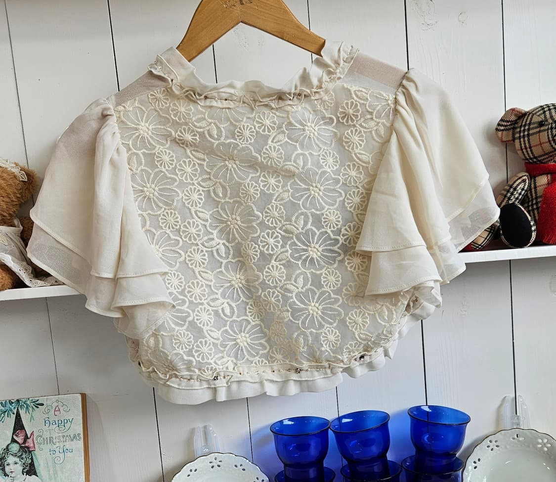 0327 아이보리 프릴 비즈 쉬폰 숏 볼레로 상품이미지6