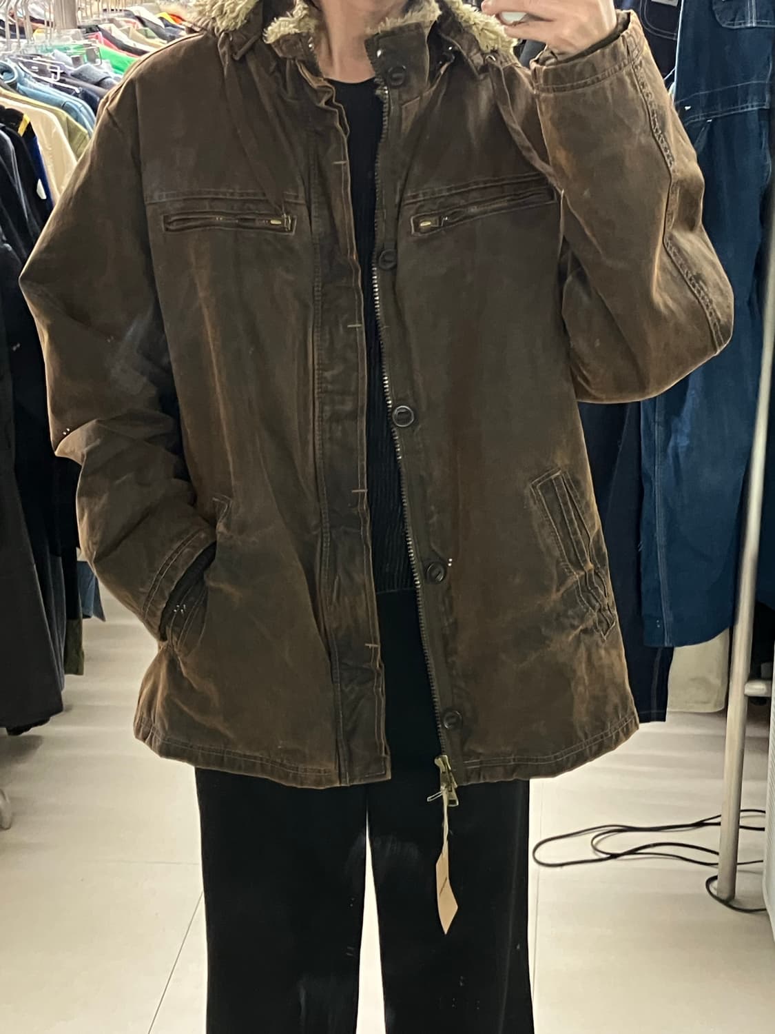 VTG 브라운 워싱 후드 점퍼 2XL 상품이미지7