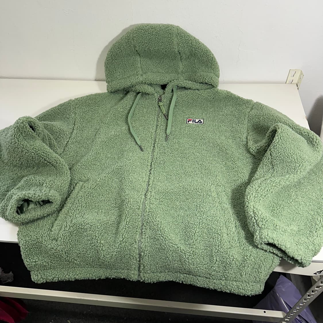 M 100 FILA 휠라 오버핏 라이트카키 후디 후리스자켓 상품이미지3