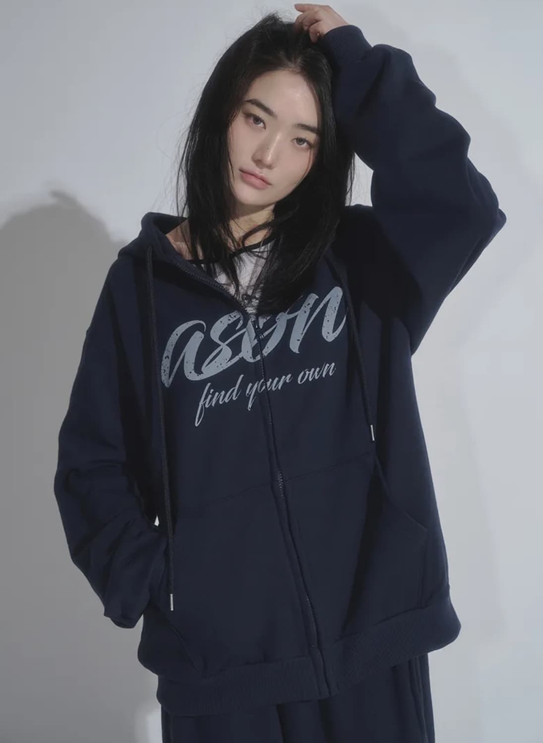 (새상품) 애즈온 ason 루즈 트레이닝 후드집업 (네이비) 상품이미지1