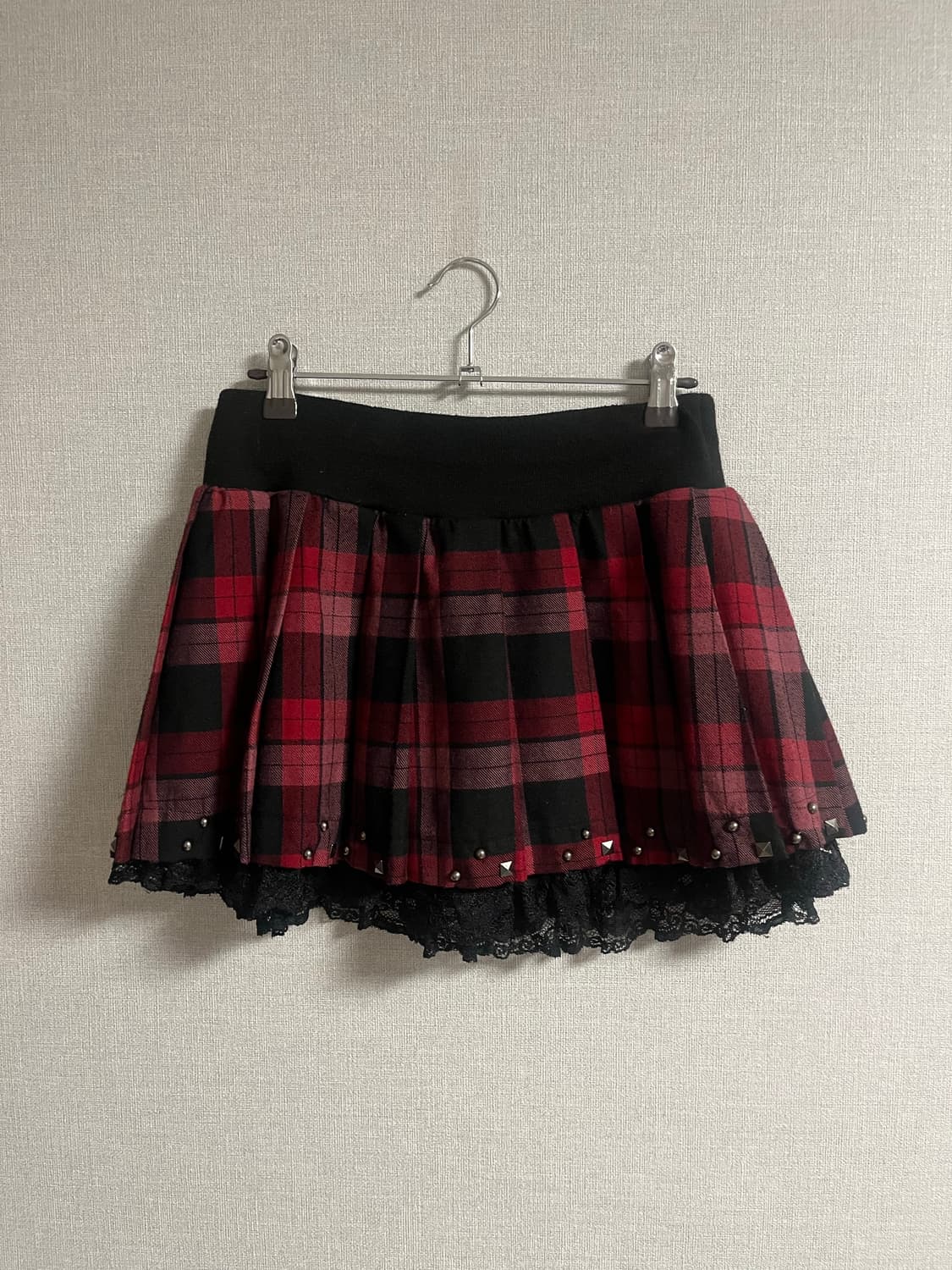 [나나깔/펑크] 스터드 레드체크 스커트 상품이미지1