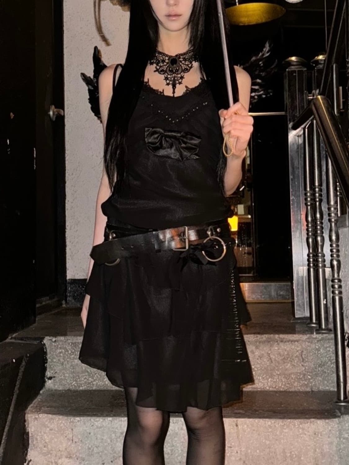 리본 포인트 홀터 원피스 상품이미지4