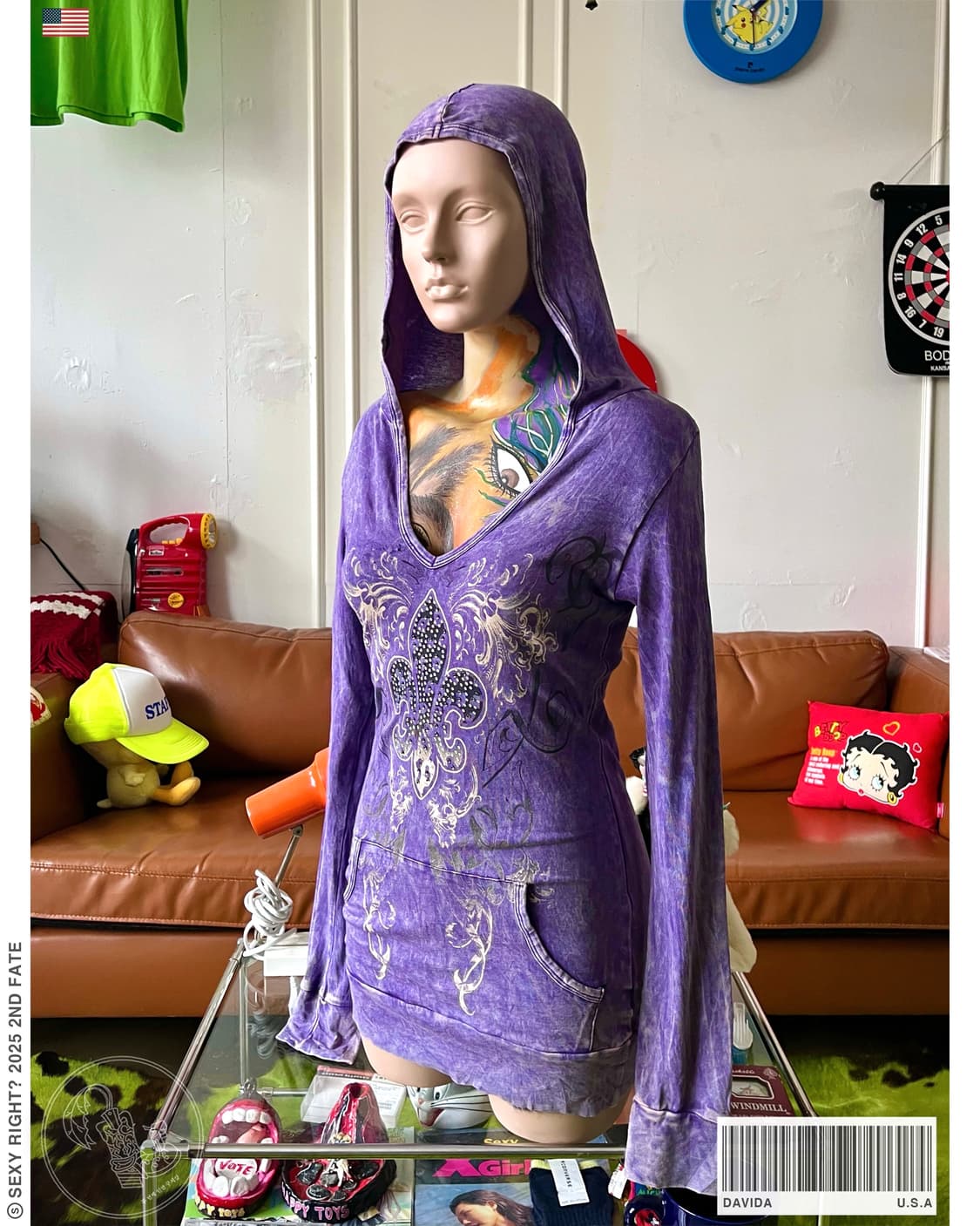 90-00s davida U.S.A Y2K Hood T-Shirt 상품이미지1