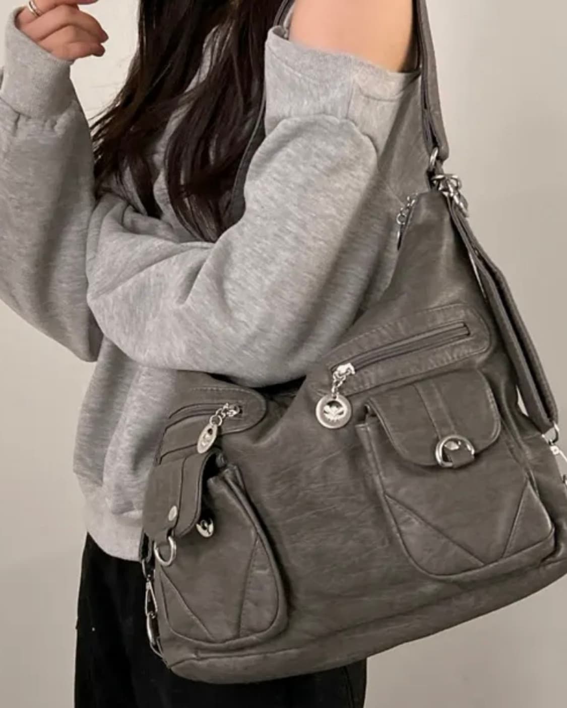 에이블리 빈티지 투포켓 숄더백 백팩 그레이 상품이미지1