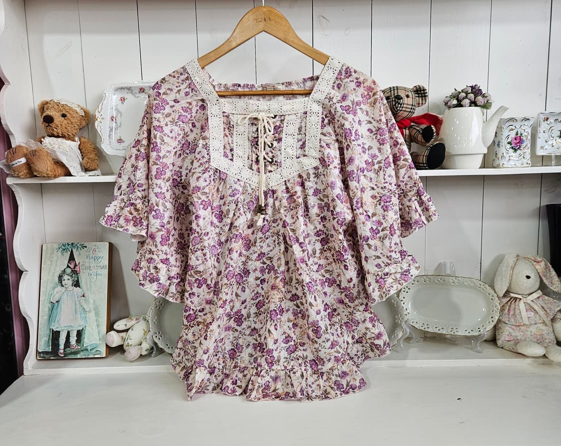 no0327 플로럴 케이프 망또 블라우스 상품이미지1