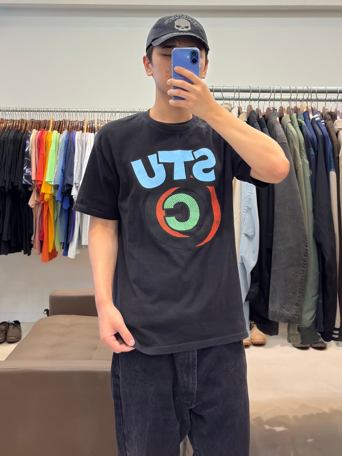 스투시 올드스쿨  반팔 티셔츠 블랙 상품이미지8