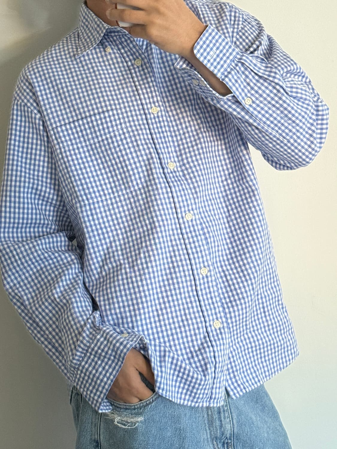 유니클로 블루 체크셔츠 상품이미지2