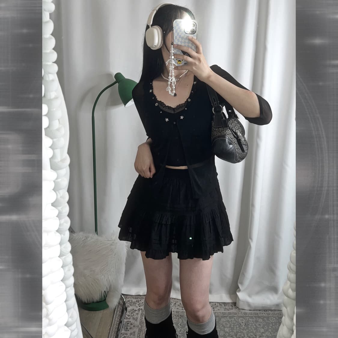 블랙 원버튼 시스루 가디건 상품이미지1