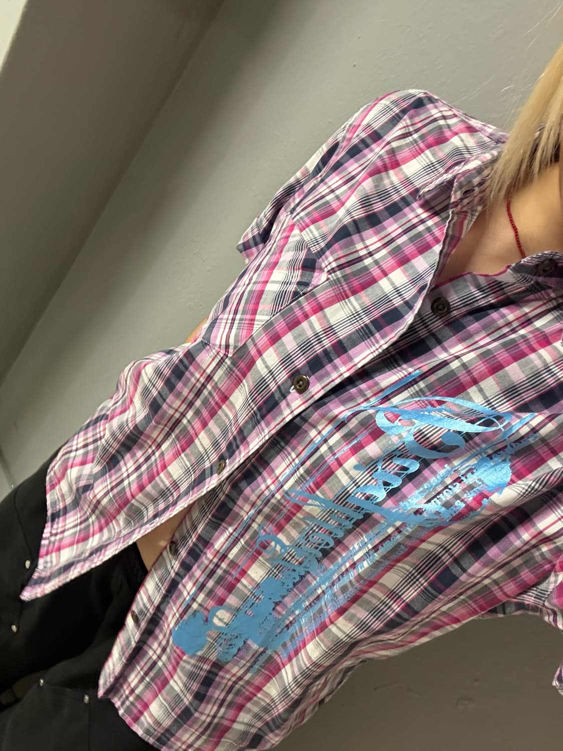 lettering point check pattern shirt 상품이미지2