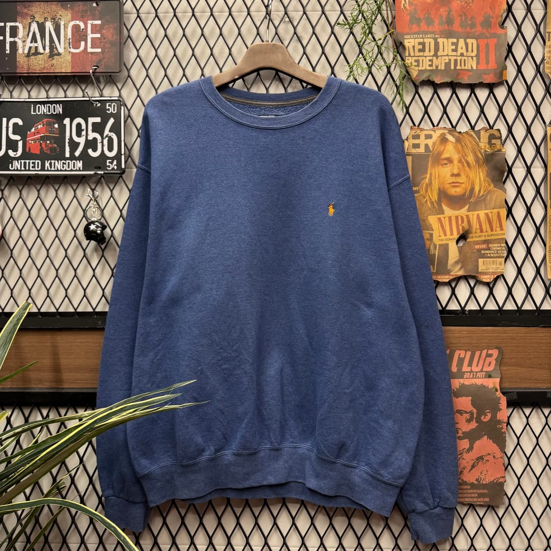 폴로 랄프로렌 스웻셔츠 오렌지 포니 로고 포인트 블루 상품이미지1