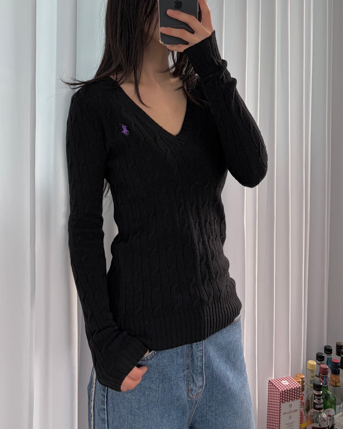[XS]폴로 랄프로렌 램스울 브이넥 케이블 니트 상품이미지3