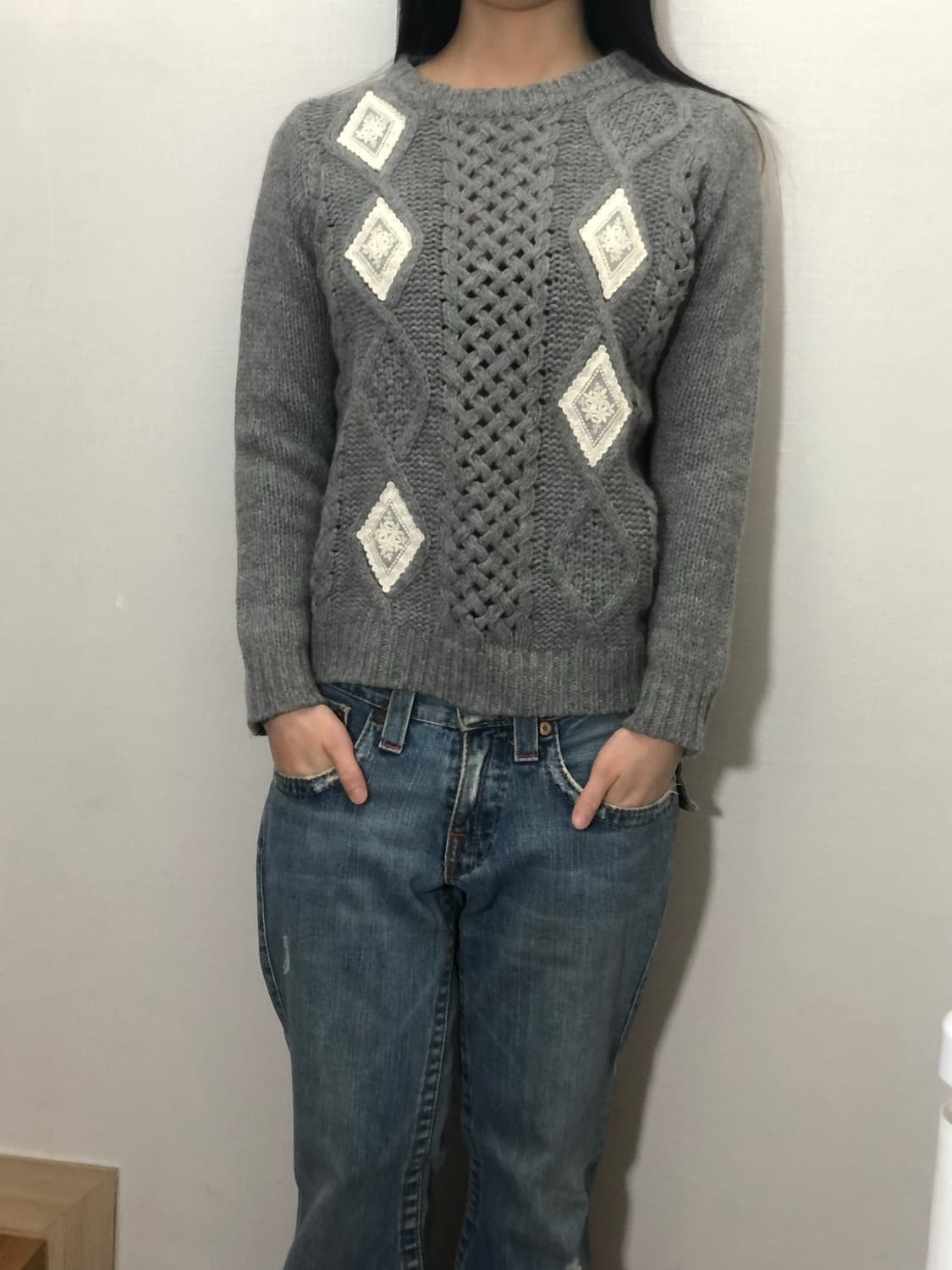 빈티지 그레이 레이스 니트 상품이미지5