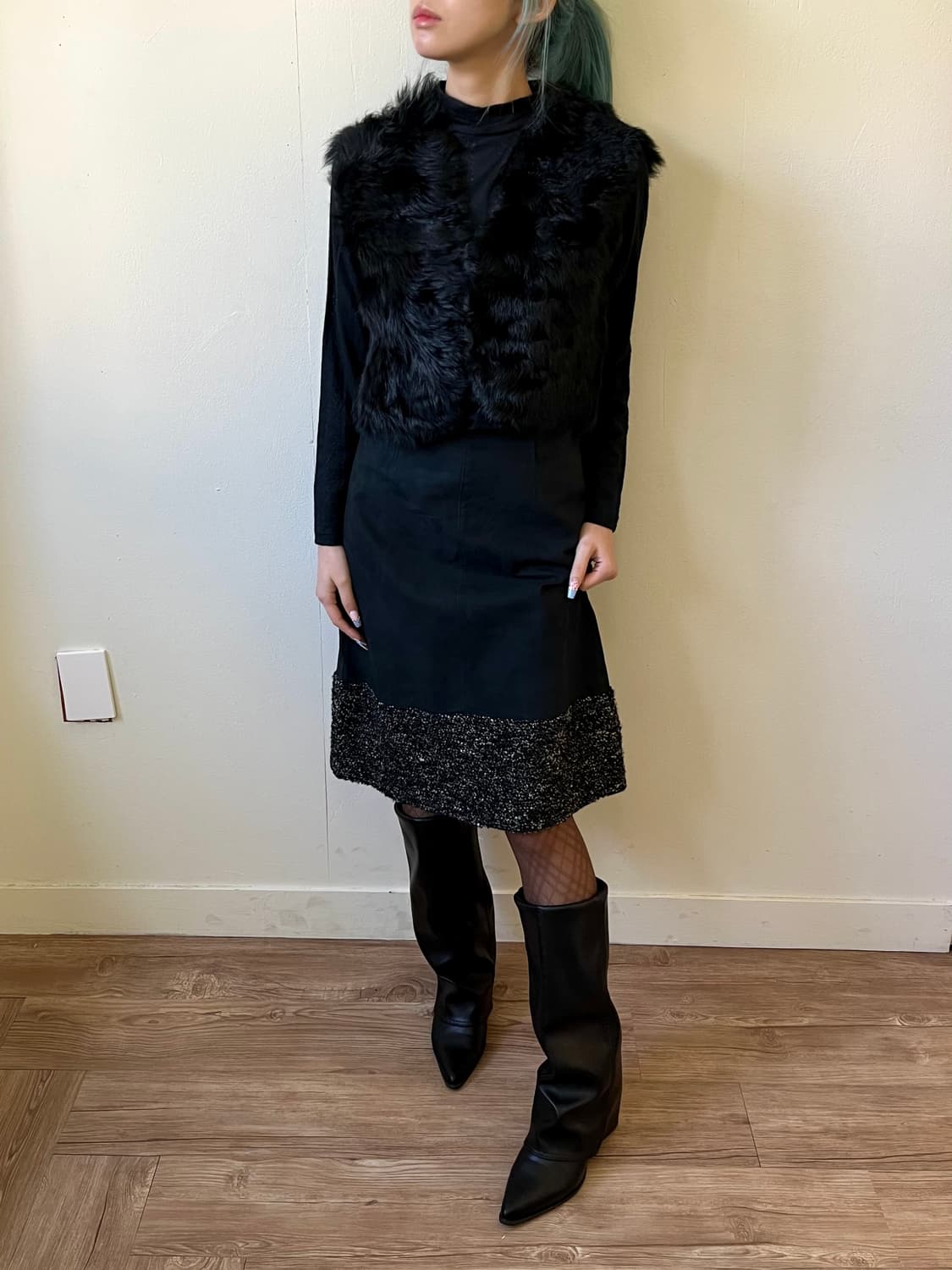 mila schon 블랙 벨벳 스커트 상품이미지6