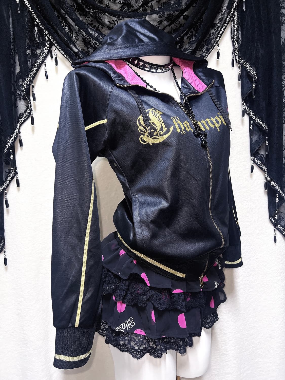 챔피온 올드스쿨 y2k 오네갸루 키치 펑크 히비스커스 투웨이 후드집업 상품이미지2