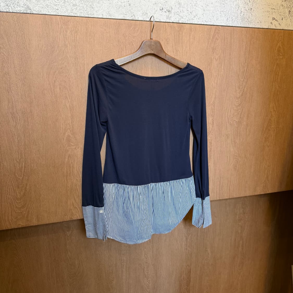 빈티지 긴팔 티셔츠 스트라이프 셔츠 레이어드 배색 디테일 네이비 상품이미지2