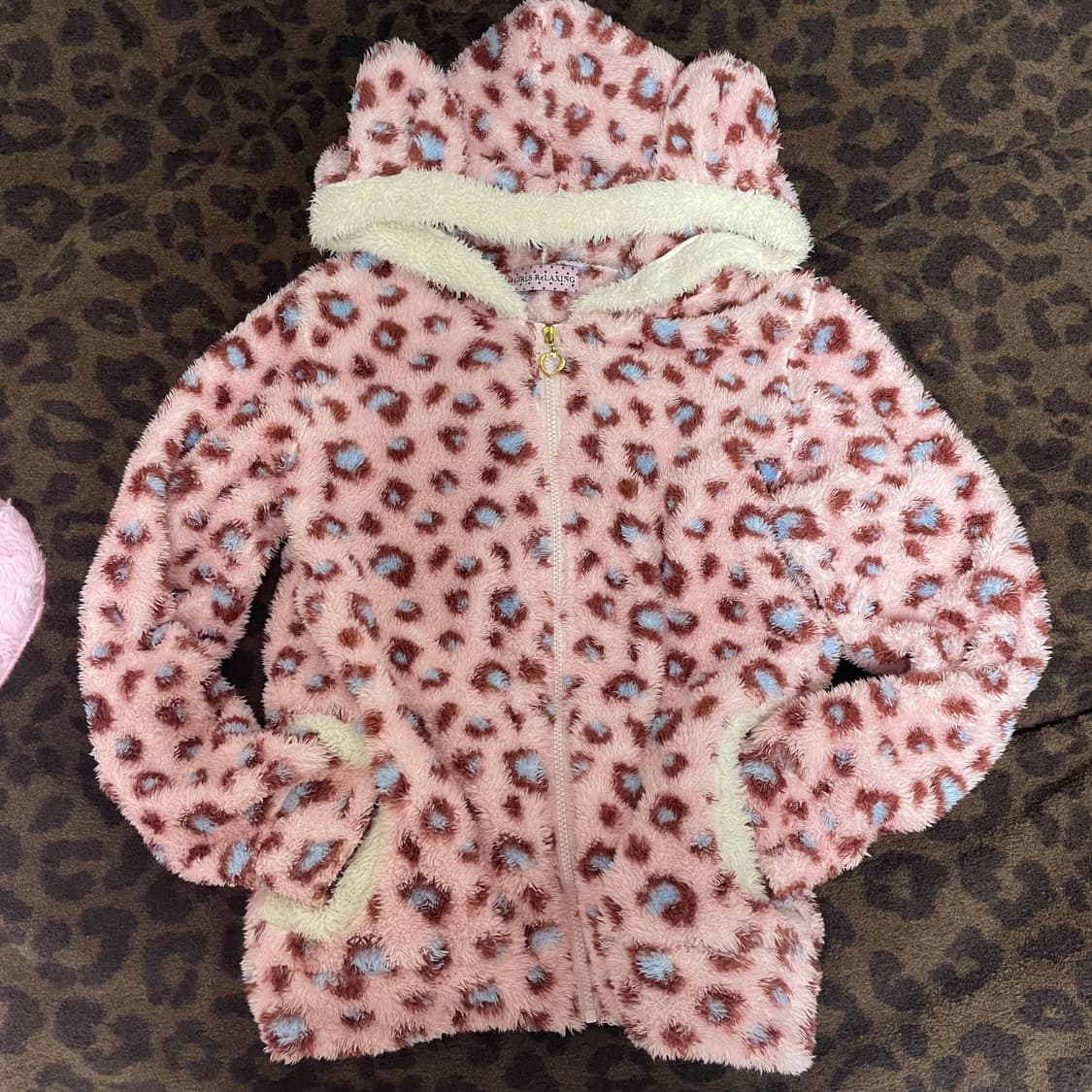 슈가돌st 핑크 레오파드 호피 플리스 후드집업 히메갸루 라떼갸루 오네갸루 상품이미지1