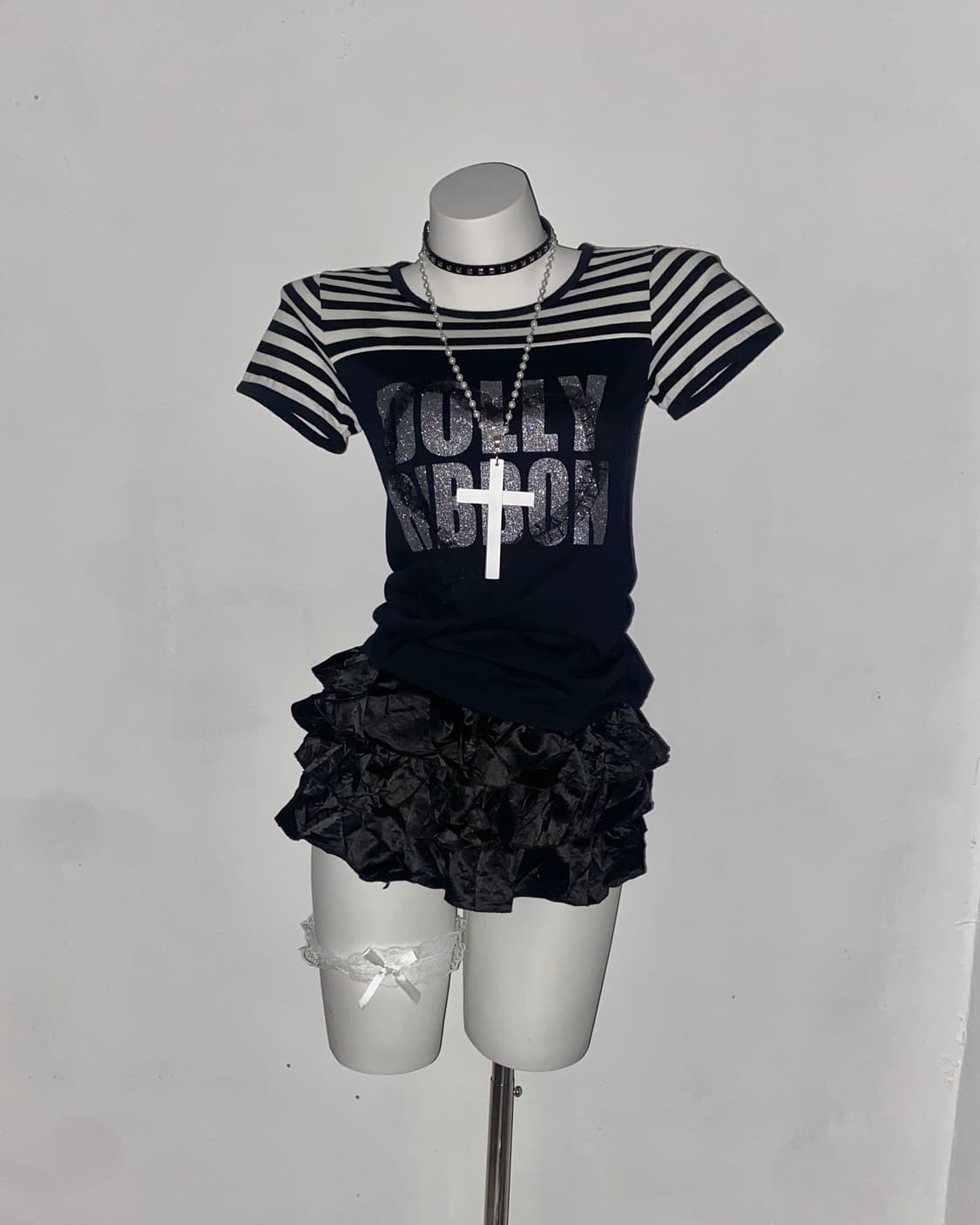 DOLLY RIBBON Stripe Glitter T-shirt 상품이미지1