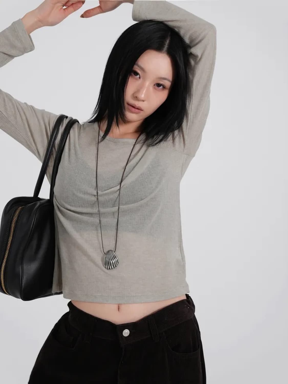 (새상품) 바스 소미 텐셀 레이어드 긴소매 베이지 티셔츠 상품이미지3