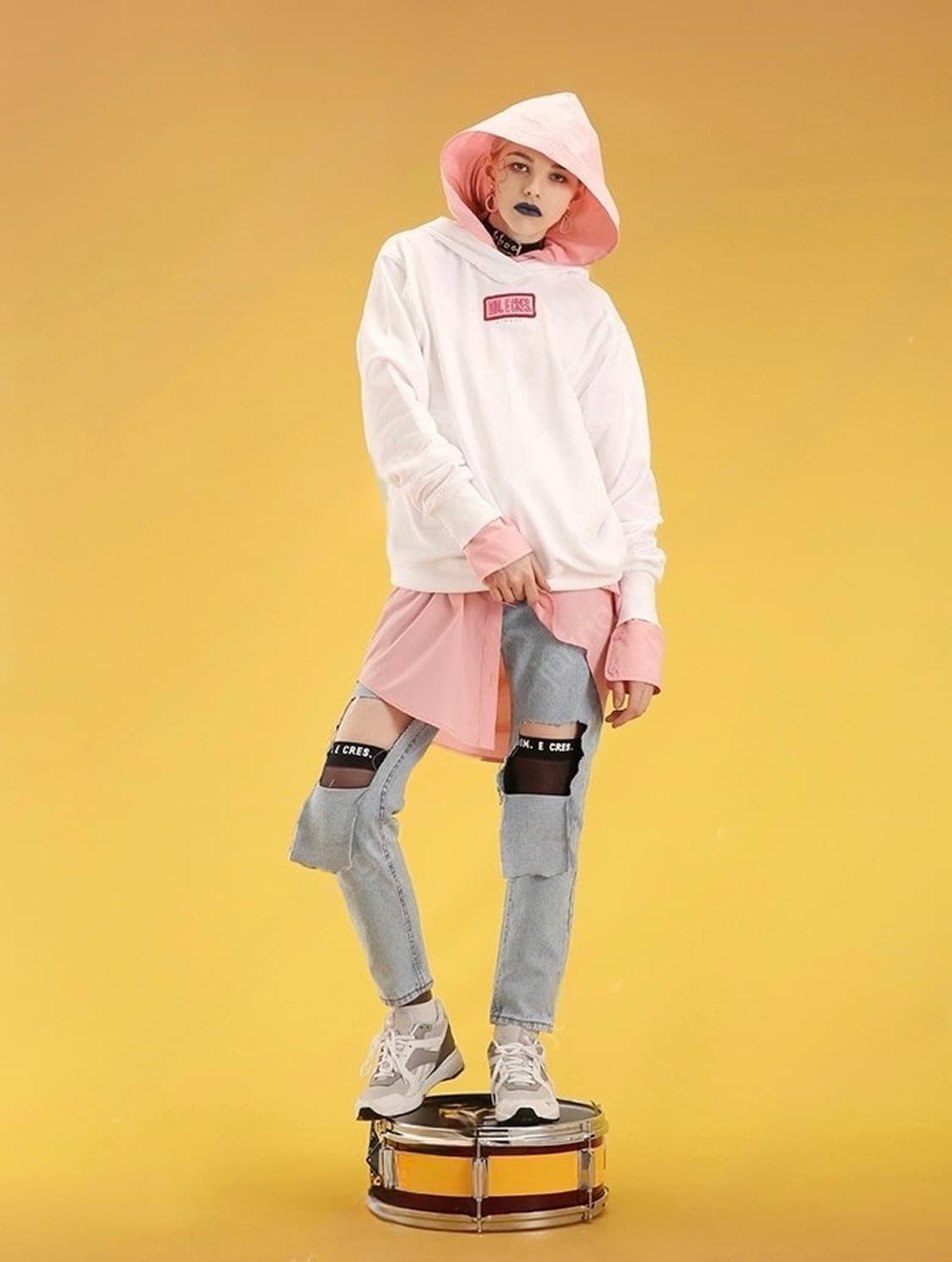 딤에크레스 시스루 로고 니삭스 블랙 상품이미지3