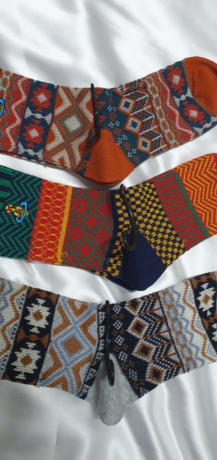 그린 그레이 브라운 레드 에스닉 민족풍 체크 도형 비비안웨스트우드  양말 상품이미지5