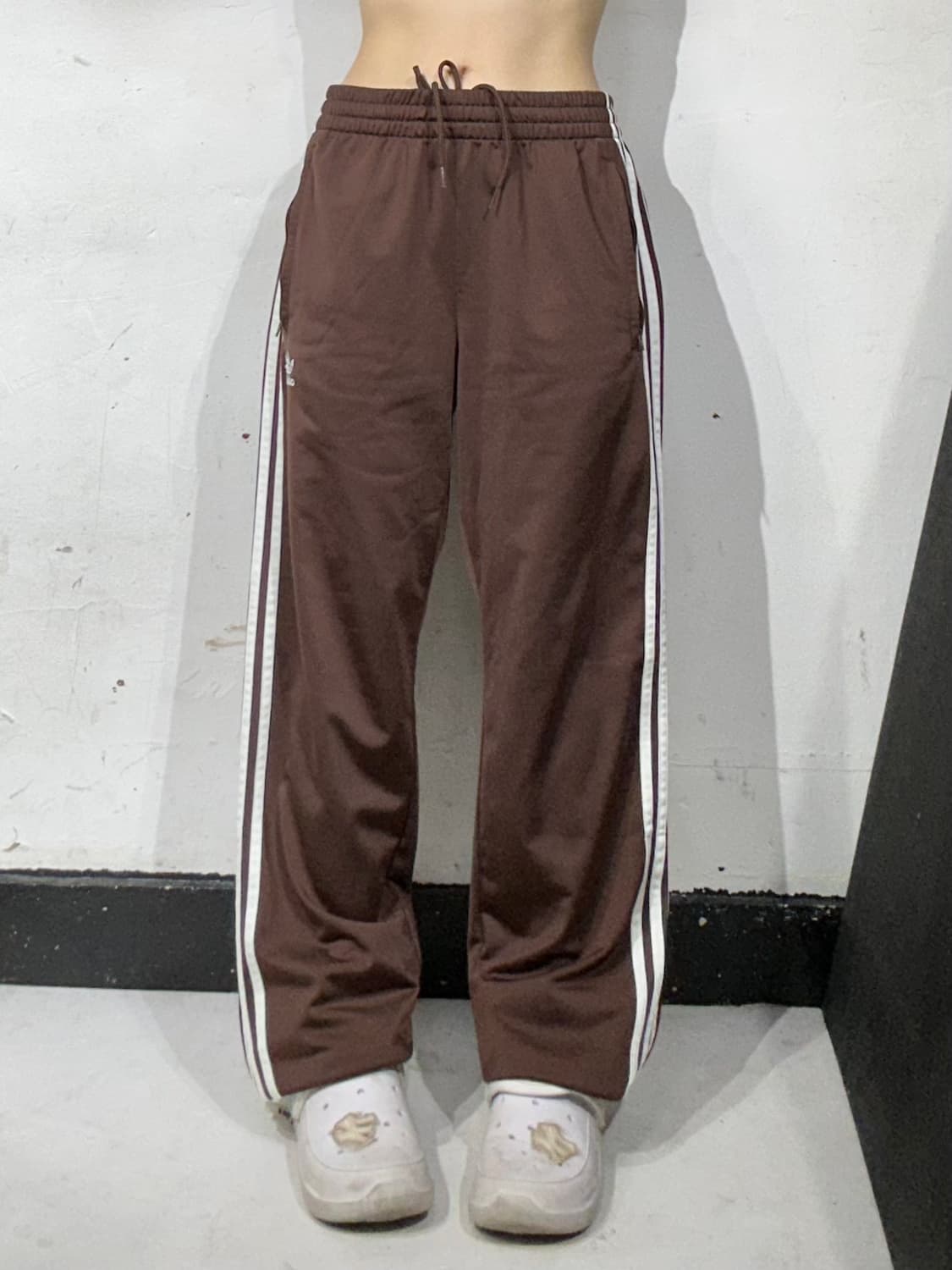 아디다스 초코 브라운 화이트 삼선 와이드 추리닝 바지 트레이닝 팬츠 L 상품이미지2