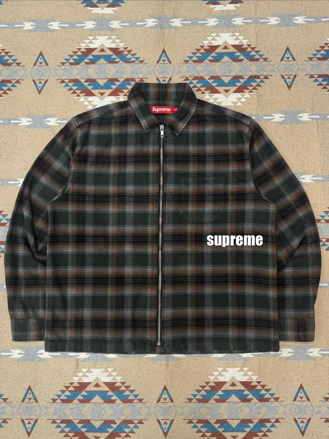 [M] 슈프림 쉐도우 플레이드 플란넬 집업 셔츠 그린 - 24SS 상품이미지1