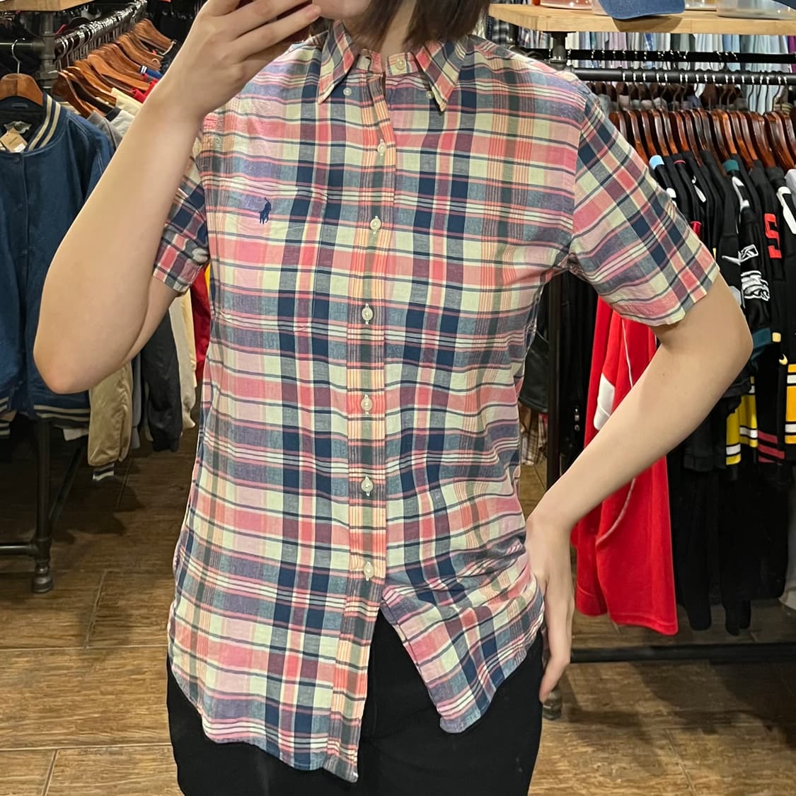 [HI] 폴로 반팔 셔츠 코랄 체크 상품이미지2