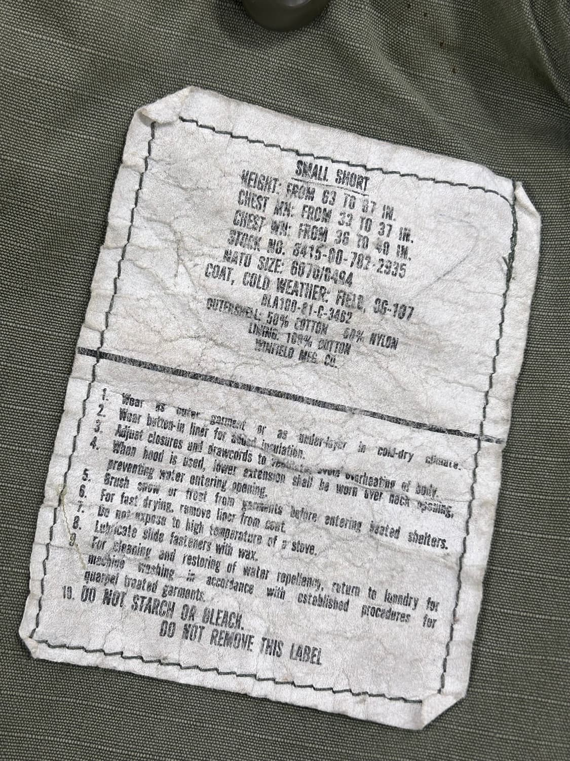 80's 미군 오리지날 M-65 필드 자켓(s-s) 상품이미지9