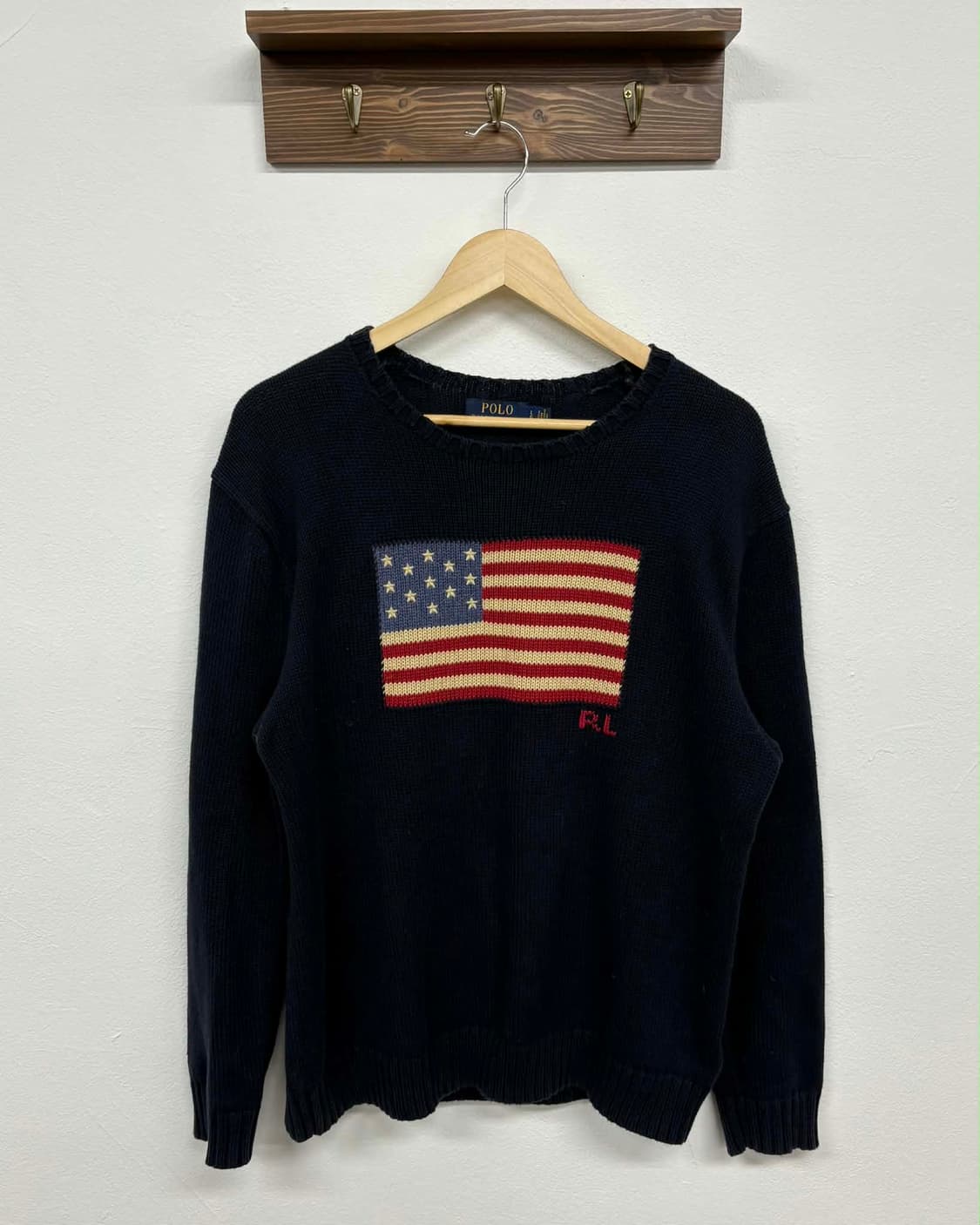 [L] 폴로 랄프로렌 성조기 네이비 코튼 니트 스웨터 상품이미지1
