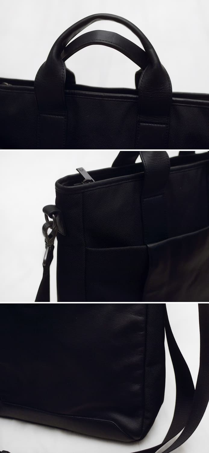 신품급) 만다리나덕 피에트로 블랙 캔버스레더 토트.숄더백 상품이미지8