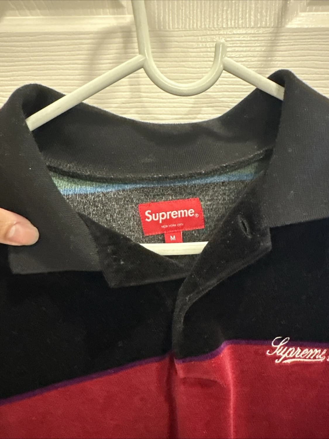 FW19 슈프림 벨루어 스트라이프 롱슬리브 폴로 티셔츠  M 상품이미지4