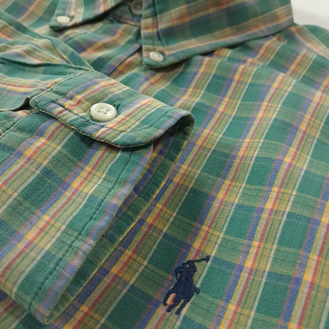 CK286 L 폴로 90s 박스핏 그린옐로우 마드라스 체크 셔츠 남방 상품이미지4