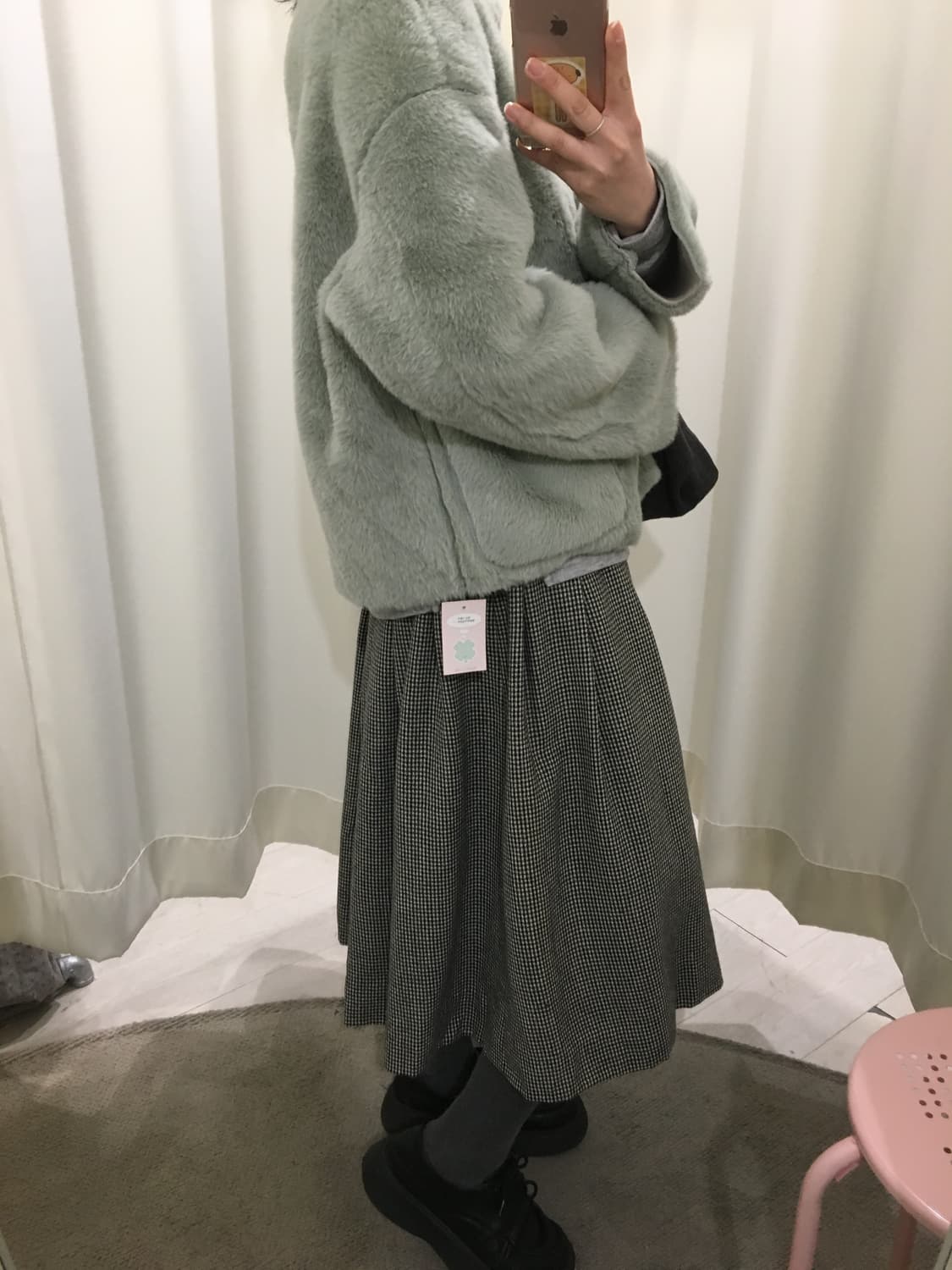 체크 버튼 플리츠 스커트 상품이미지5