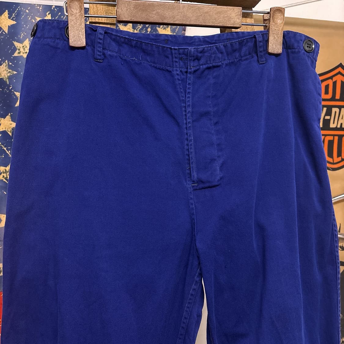 70s 오리지널 프렌치 워크팬츠 서스펜더 버튼플라이 잉크블루 N680 상품이미지3