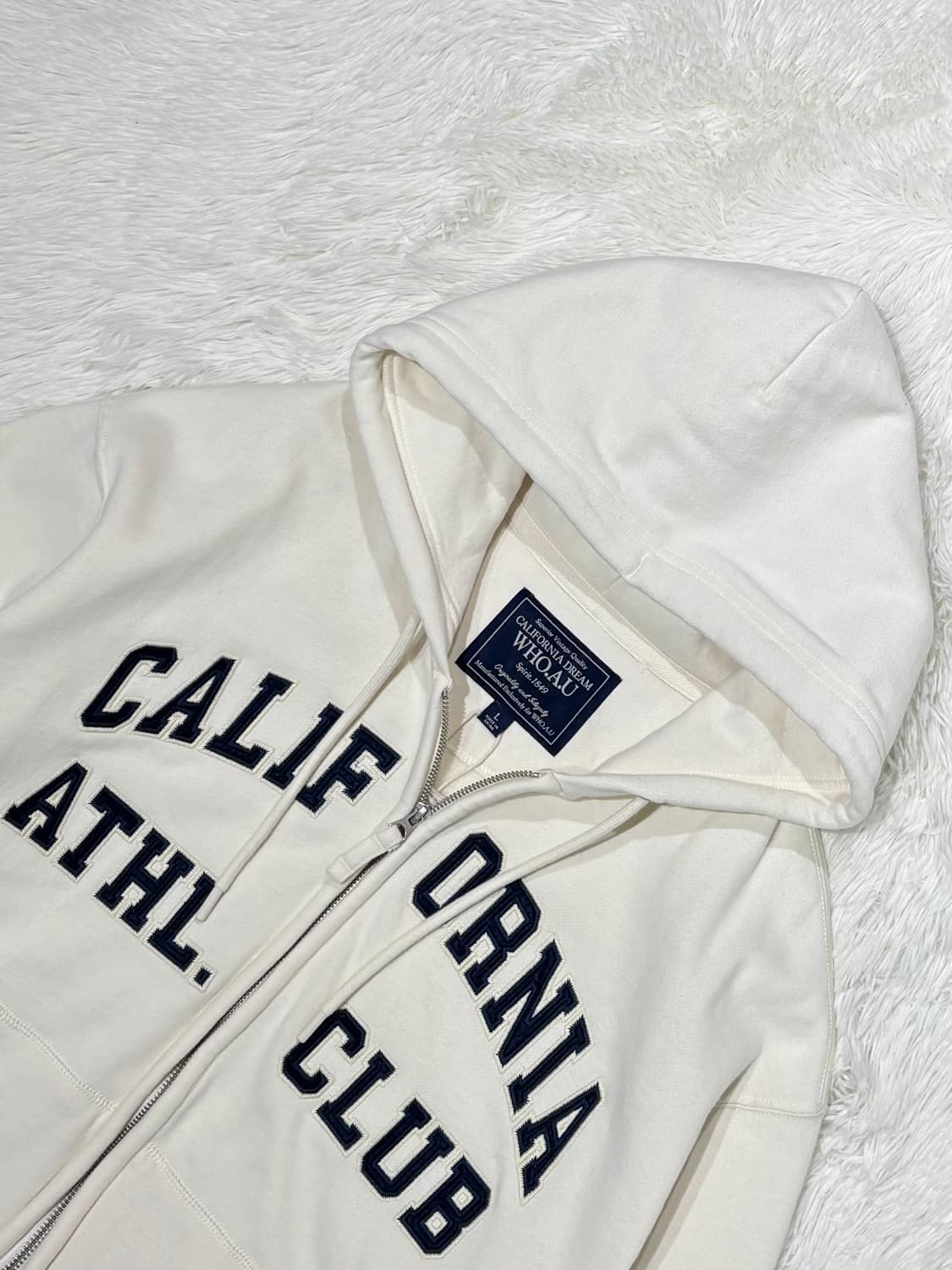 후아유 빅로고 크림 투웨이 후드집업 상품이미지5