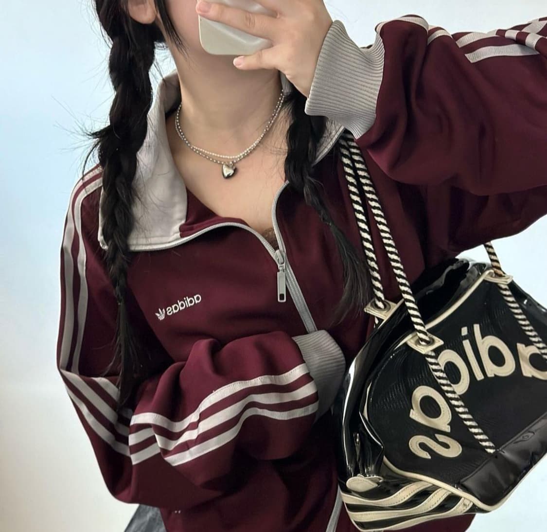 아디다스 버건디 & 실버 베켄바우어 트랙탑 상품이미지1