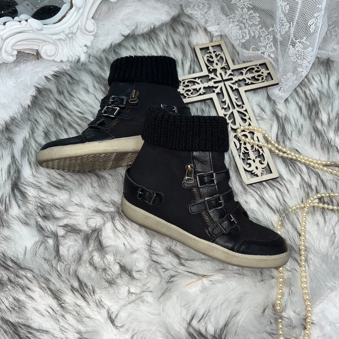 빈티지 니트 하이탑 웨지힐스니커즈 상품이미지1