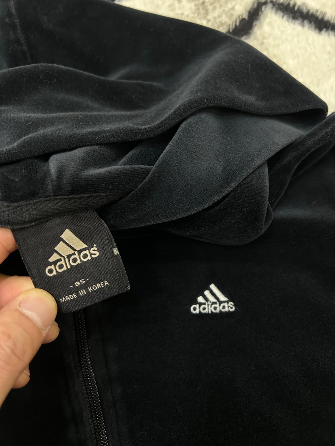 [M]아디다스 숏 벨루어 후드 져지/블랙 상품이미지5