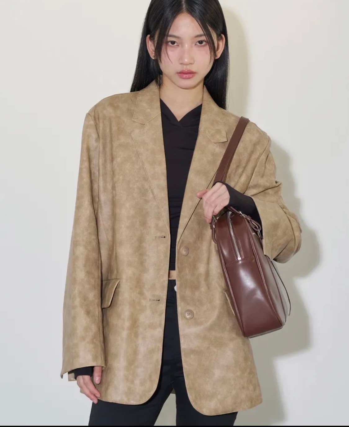 일리고 오버 핏 빈티지 레더 자켓 베이지 상품이미지4