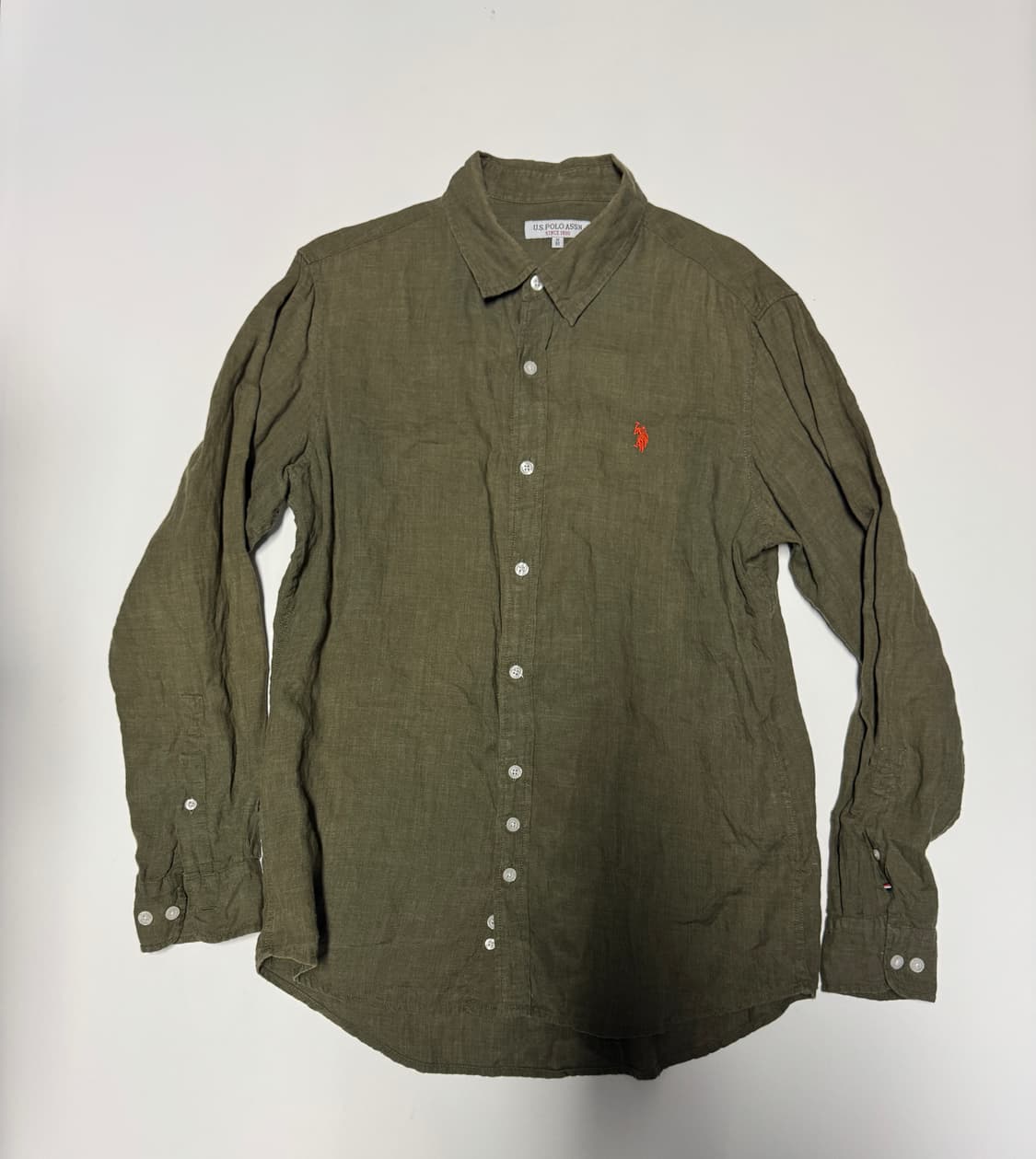 US 폴로 아센 22년도 린넨 긴팔 셔츠 M 카키 상품이미지1