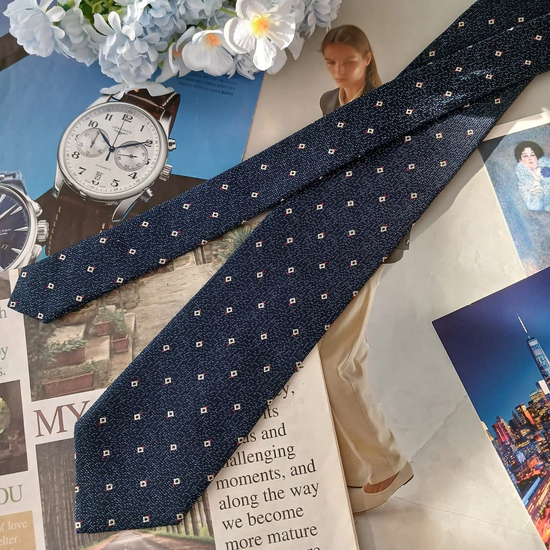 샤를 주르당 실크 네이비 패턴 넥타이 8.2cm A+등급 A19280
 상품이미지3