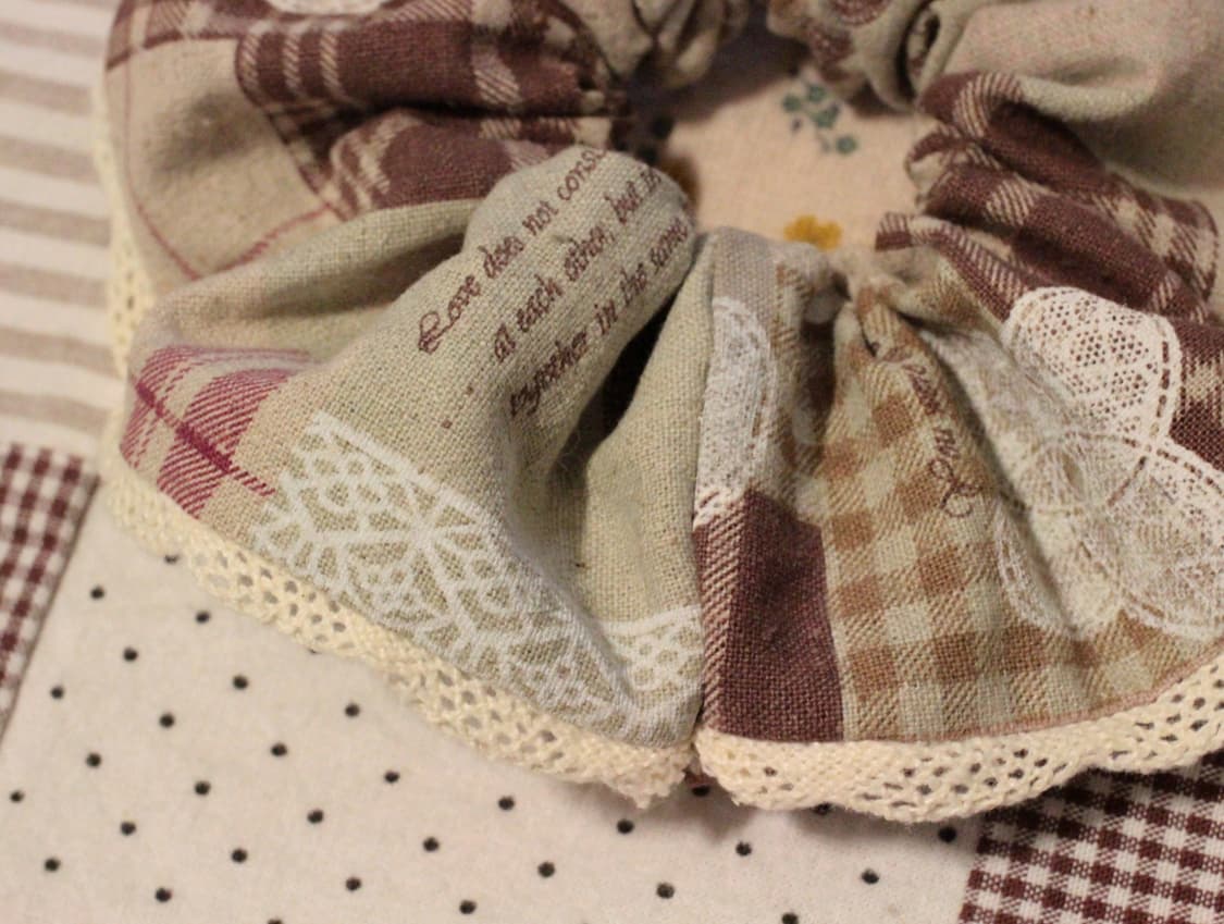 핸드메이드 패치워크 무늬 레이스 스크런치 상품이미지4