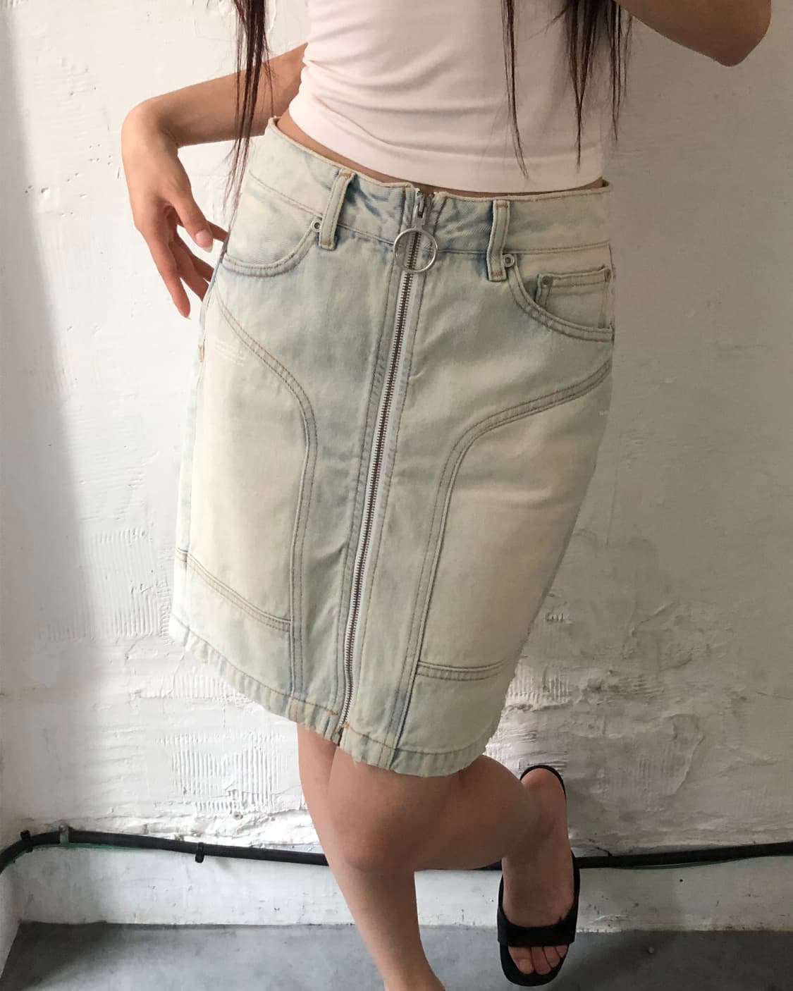 Off-White 오프화이트 블리치 다이 데님 스커트 상품이미지1