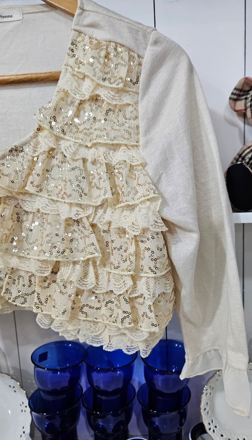 axes femme 레이스 스팽글 크롭 볼레로 가디건 상품이미지4