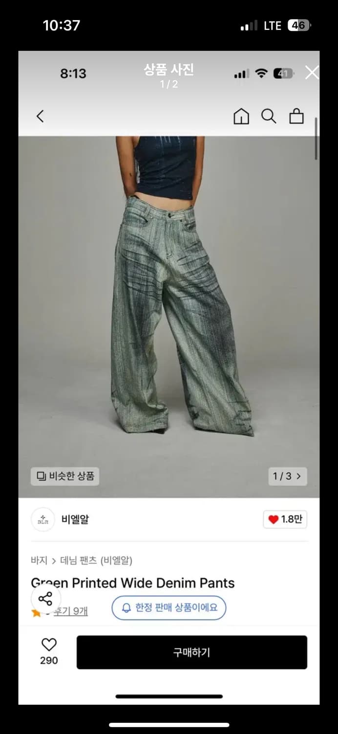 비엘알 (BLR) Green Printed Wide Denim Pants 상품이미지1